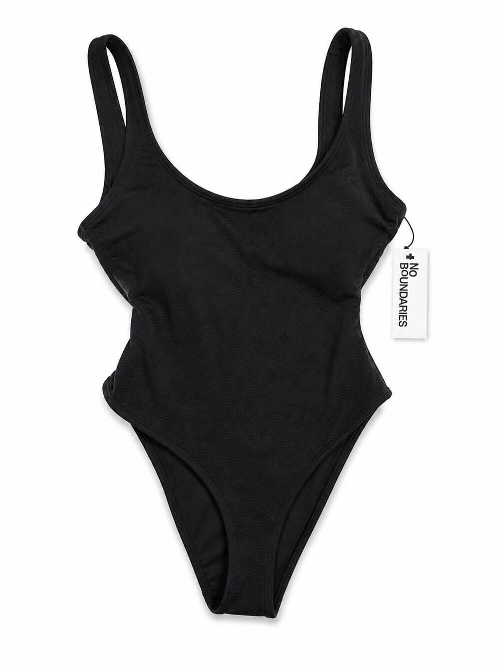 No Boundaries Black Textured Scoop Neck One-Piece Swimsuit Size S